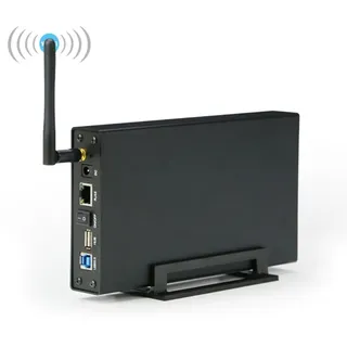 Aboiled Tragbares 3,5-HDD-SSD-Gehäuse, Tragbarer USB3.0-Rj45-Ethernet-NAS-Netzwerk-Streaming-Server-Speicher für Gehäuse, EU-Stecker