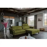 KAWOLA Sofa MALTA Ecksofa Stoff moosgrün mit motorischer Relaxfunktion und Kopfstütze Recamiere rechts - Grün