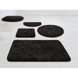 GRUND Badematte Melos, Badvorleger, Badezimmer Teppich, sehr weich, Höhe 27 mm, rutschhemmend beschichtet, fußbodenheizungsgeeignet, Kunstfaser, rechteckig, 3-tlg. Hänge-WC Set, melierte Optik, sehr weicher Flor, Melange-Effekt, Made in Europe grau 3-tlg.
