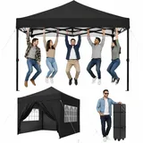AOXUN Pavillon 3x3m Wasserdicht mit 4 Seitenwänden,Dunkelgrau, klappbar, 100% Wasserdicht & Hoher UV-Schutz schwarz