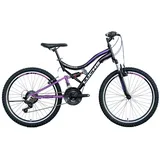 LUCHS Mountainbike LUCHS Mountainbike Aura 26" Zoll Damen & Mädchen Fahrrad MTB, 21 Gang, Kettenschaltung, 21-G Shimano, ab 150cm, RH46cm, Vollgefedert, Fully schwarz