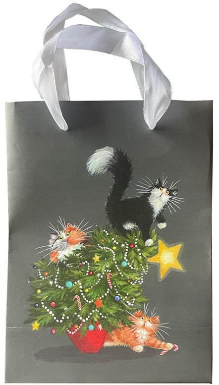 Weihnachten Kim Haskins Katzen Weihnachtsbaum Katzastrophe Geschenktasche - Mittelgroß (pro Stück)