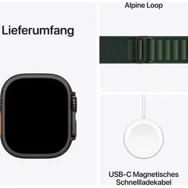 Apple Watch Ultra 2 GPS + Cellular 49 mm Titangehäuse schwarz, Alpine Loop Armband dunkelgrün L