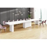 Design Esstisch Tisch HEK-111 Weiß matt / Weiß Hochglanz XXL ausziehbar 180 bis 468 cm - Weiß
