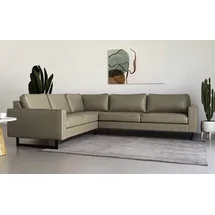 PLACES OF STYLE Ecksofa »Pinto, XXL, 250/290 cm, langer Schenkel, Ottomane«, Cord, Chenille, Lederoptik, mit Keder, Metallfüße, Wellenunterfederung grau