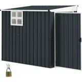 Metall Gerätehaus 2,7m2 128x193x181cm Geräteschuppen Mit Pultdach Fenster Abschließbarer Tür Wetterfest Gartenhaus Outdoor Garten Schuppen Für Hinterhof Außenbereich Dunkelgrau Aosom