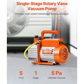 Vevor Vakuumpumpe, 5 CFM, HVAC einstufige Drehschieber-Vakuumpumpe, für R134a R22 R410a Systeme, Auto-AC-Vakuumpumpen-Kit mit Ölflasche, für die Wartung von Auto-Klimaanlagen und Harzentgasung