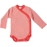 cosilana Langarm Baby-Wickelbody aus Wolle und 30% Seide Geringelt Rot 62/68