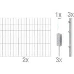 Alberts Komplettset Doppelstabmattenzaun Feuerverzinkt, Riffelstahldolle, 2 m Matten Höhe 80-120 cm