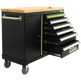 Baumarktplus Werkstattwagen DELUXE 6 Schubladen + Tür leer Werkzeugwagen massive Arbeitsplatte Anthrazit/grün