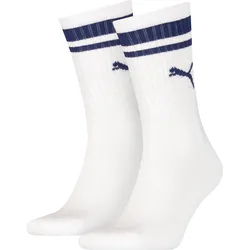 Socken PUMA "PUMA UNISEX HERITAGE CREW SOCK", Damen, Gr. 35-38, weiß (weiß, blau), Baumwollmischung, normal, Socken, Komfort-Passform, gepolsterte Sohle