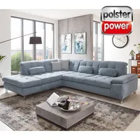 polsterpower Ecksofa - blau - mit Funktionen - Anstellhocker links Sofa