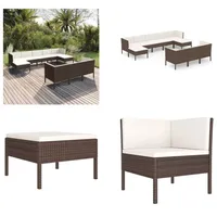 vidaXL 10 tlg. Garten Lounge Set mit Auflagen Poly Rattan Braun - Garten-Sofagarnitur - Garten-Sofagarnituren - Gartensofa-Set - Gartensofa-Sets - Braun