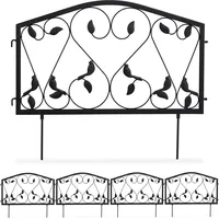 Relaxdays 12 x Beetzaun, Beetumrandung für Garten, Steckzaun Eisen, antik Blume Schwarz