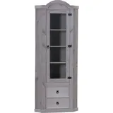 dynamic24 Eckschrank New Mexico Kiefer massiv grau Mexiko Wohnzimmer Vitrine Schrank