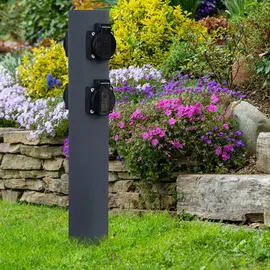 ETC Shop Gartensteckdose 4 Fach Anthrazit 2 St.