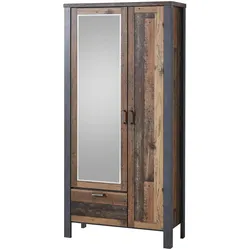 Garderobenschrank CARDIFF mit Spiegel - Vintage Style dark Nachbildung