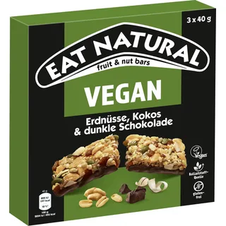 Eat Natural Frucht-und Nussriegel - Vegan Erdnüsse, Kokos und dunkle Schokolade - Veganer, glutenfreier Snack - optimal für unterwegs - 3x40 g