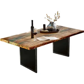 SIT Möbel Esstisch INOSIGN, bunt (bunt, schwarz, schwarz, bunt), B:240cm H:76cm T:100cm, recyceltes Altholz, Metall, Tische, Esstisch, Platte bunt lackiert