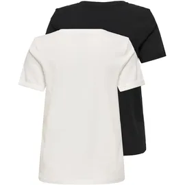 Only Kurzarmshirt "ONLKITA LIFE S/S TOP 2 PACK CS JRS", Damen, Gr. XS, schwarz (schwarz pack:cloud dancer, print gold glitter heart), Jersey, Obermaterial: 100% Baumwolle, bedruckt, regular fit normal, Rundhals, Shirts, Baumwolle, Glitzerdruck