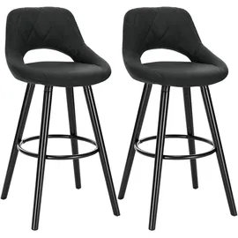 Woltu Barhocker 2er Set Barstuhl Bistrohocker Tresenhocker mit Lehne und Fußstütze Design Stuhl Holz Stoffbezug, Anthrazit - Grau