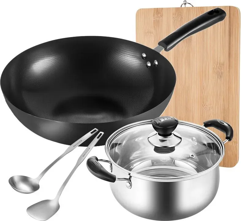Maxcook Küche Kochgeschirr Set - Wok Pfanne Suop Topf Spatel Schöpflöffel Schneidebrett