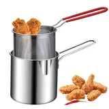 Japanische Fritteuse – Kochtopf aus Edelstahl 304, Mini-Fritteusen, Ölsparpfanne | kompakte Fritteuse mit Filter En, Clip für Hähnchenschenkel, Poisschips