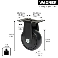 WAGNER Design - 3C Bockrolle soft - Durchmesser Ø 75 mm, schwarz, Anschraubplatte, Tragkraft 75 kg - 01247701