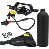 SPYMINNPOO 1L Tauchflaschen-Set, Mini-Tauchflaschen-Tauchset mit Entlüftungsventil, Tauchergurt, Taucherbrille für Unterwassererkundung (Black)