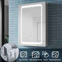 Spiegelschrank Alu Badezimmerschrank mit LED Beschlagfrei Steckdose Touch Bad 50