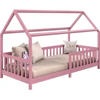 Idimex Hausbett NINA aus massiver Kiefer in rosa, schönes Montessori Bett in 90 x 200, süßes Indianerbett mit Dach