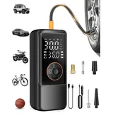 Elektrische Luftpump mit Akku, 150 PSI Luftpumpe für Fahrradpumpe, Tragbar Mini Kompressor mit Manometer & Doppelt-LED-Anzeige, 12V DC Elektrische Autoreifen für Autos, Motorräder, Fahrräder und Bälle