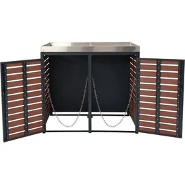 Mendler Mülltonnenverkleidung HWC-K14 124 x 134 x 84 cm walnuss