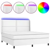 vidaXL Boxspringbett mit Matratze & LED Weiß 180x200 cm Kunstleder