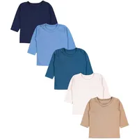 TupTam Baby Jungen Langarmshirt Gestreift 5er Set, Farbe: Beige