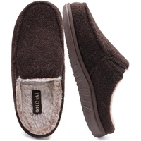 ONCAI Hausschuhe Herren mit Filz,Arch-Unterstützung Memory Foam Pantoffeln und Plüsch Baumwolle Mischung Hüttenschuhe Wolle Haus Slippers mit Gummisohlen Braun EU Größe 47