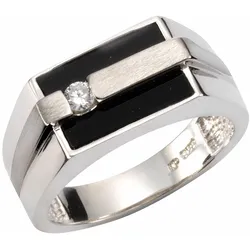 Fingerring FIRETTI "Schmuck Geschenk Silber 925 Silberring Ringkopf eckig" Gr. 22, weiß (silberfarben, schwarz, kristallweiß, schwarz, kristallweiß), Fingerringe, Herren, 22, Silber 925 (Sterlingsilber), 4mm, mit Onyx, Zirkonia (synth.)