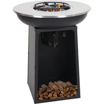 Mendler Feuerschale mit Grillplatte HWC-K97 Feuerstelle Grill Feuerkorb BBQ Outdoor Kochplatte, Stahl Edelstahl - Ø59cm schwarz