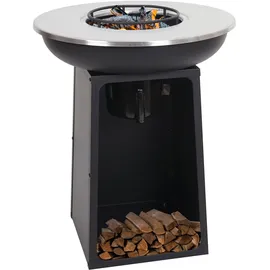 Mendler Feuerschale mit Grillplatte HWC-K97 Feuerstelle Grill Feuerkorb BBQ Outdoor Kochplatte, Stahl Edelstahl - Ø59cm schwarz