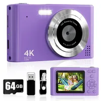 2025 Digitalkamera, Kinderkamera, 1080P, Vlog-Kamera mit 32-GB-Karte, 16-facher Zoom, Anti-Shake, Kartenleser, 44 MP kompakte, tragbare kleine Punkt-Kamera, violett, Geschenk für Kinder, Studenten