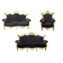 Casa Padrino Barock Wohnzimmer Set Schwarz/Gold - 3er Sofa+2er Sofa + 1 Sessel