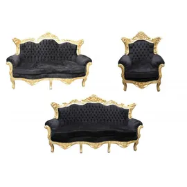 Casa Padrino Barock Wohnzimmer Set Schwarz/Gold - 3er Sofa+2er Sofa + 1 Sessel