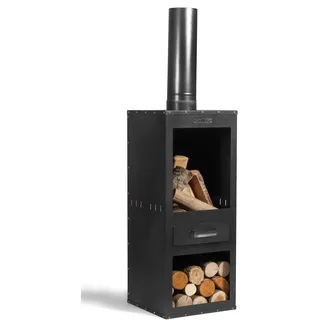 CookKing Terrassenofen Rosa Handgemacht, Mit Holz- und Aschefach, Holzofen Garten, Schwarz, 150x40x40cm