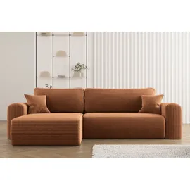 kaiser möbel Ecksofa mit Schlaffunktion L-förmiges Sofa,Capri Stoff Poso Ziegel Rechts
