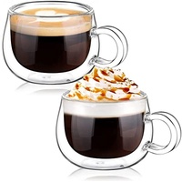 glastal 120ml*2 Espressotassen Doppelwandig Espresso Gläser Tasse Borosilikatglas Kaffeetassen Glas Kaffeegläser Teegläser Set mit Henkel für Macchiato,latte,Tee,EIS,Milch