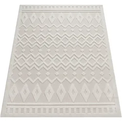 Teppich PACO HOME "Livorno 671", beige (creme), B:140cm H:14mm L:200cm, Polypropylen, Teppiche, Uni-Farben, Scandi, Rauten Muster, Hoch-Tief Effekt, Outdoor geeignet