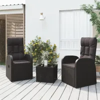 Ankonbej 3-tlg. Garten-Lounge-Set Schwarz Poly Rattan & Stahl