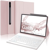 Tastatur Samsung Galaxy Tab S7 FE / S7+ / S8+, Schutzhülle mit Tastatur Samsung Galaxy Tab S7 FE & S7 Plus & S8 Plus, Tastaturabdeckung Galaxy Tab S7FE/S7+/S8+, kabellose Bluetooth-Tastatur, Rosa