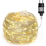 Gresonic 200/300er LED Mikro Silberdraht Lichterkette Strombetrieb Deko für Innen Außen Warmweiß (Warmweiß, 200LED)