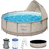 BESTWAY Steel Pro Max Frame Pool Set 396 x 107 cm beige inkl. Filterpumpe + Überdachung